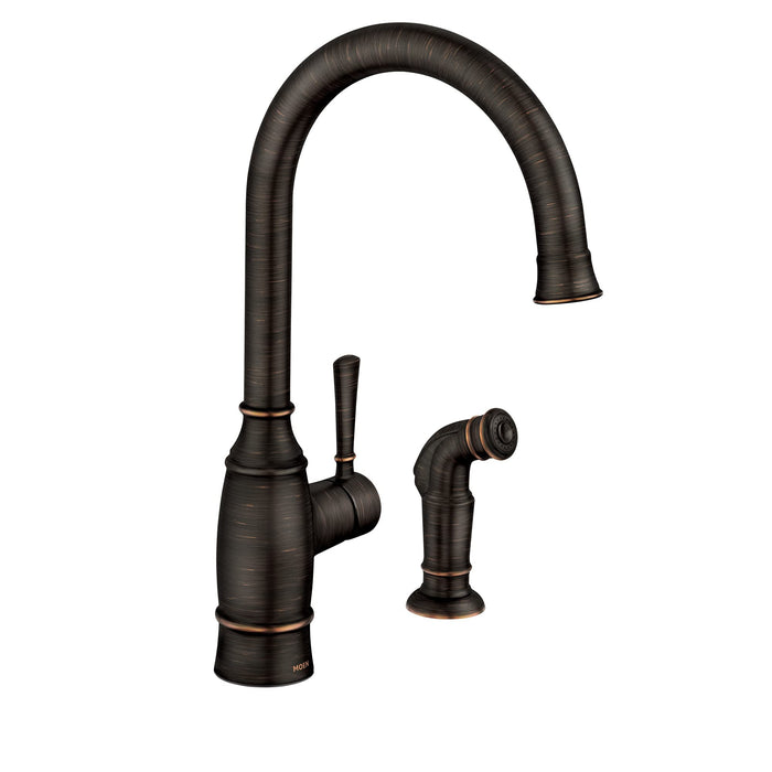 Moen 87506BRB Noell Single-Handle Standard Kitchen Faucet with Side Sprayer, Mediterranean Bronze