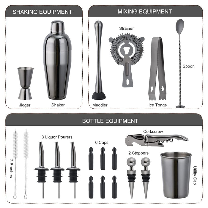 Eligara 23-Piece Bartenders Kit Cocktail Shaker Set: Stainless Steel Bar Tools with Sleek Bamboo Stand & Cocktail Recipes Booklet