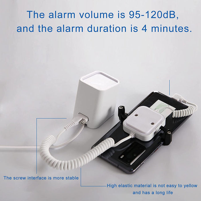 Antitheft Display Stand, Anti Theft Cell Phone Display Stand, 95‑120dB Security Alarm, Fast Charging Infrared Remote Control Unlock for Exhibition(Type C Port)