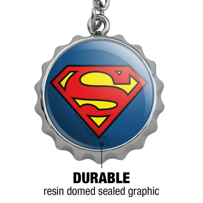 Superman Classic S Shield Logo Keychain Chrome Plated Metal Pop Cap Bottle Opener