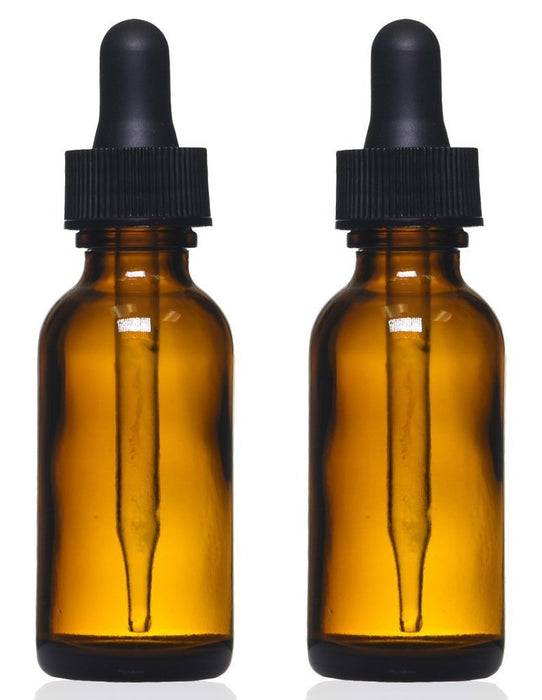 Amber Glass Bottles with Eye Droppers (1 oz, 2 pk) For Essential Oils, Colognes & Perfumes, Blank Labels Included