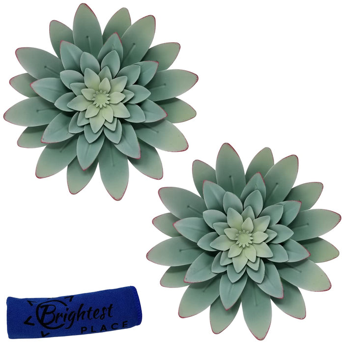 Brightest Place Green Succulent Metal Wall Hanging Decor 7.5 inch Flower 2 Pack Microfiber Dusting Cloth