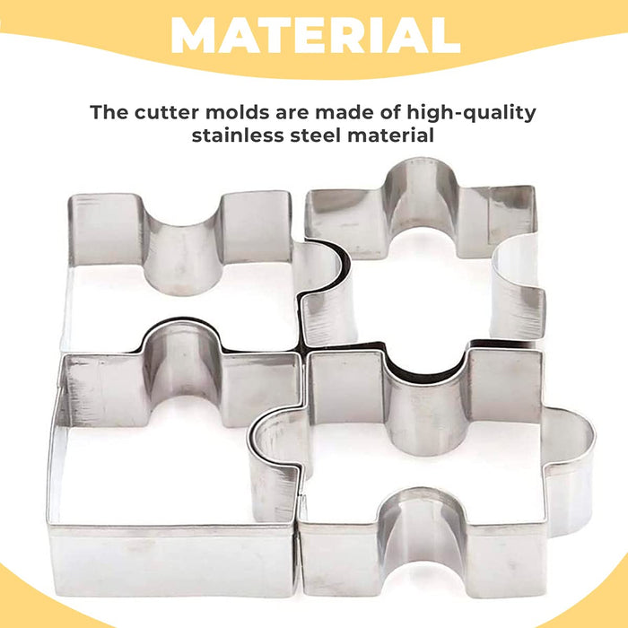 4Pcs Puzzle Cookie Cutter Set - Puzzle Piece Fondant Cutter Stainless Steel  Clay Cutters Fondant Biscuit Cutters Tool for Baking Cutting Shapes 