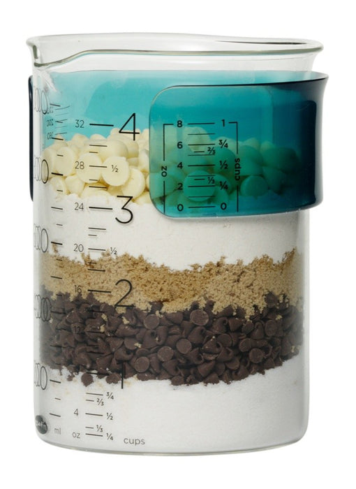 The Pampered Chef Measure and Store Clear Plastic Measure Cup and Container  With Green Lid, 3 Piece Measure and Store 