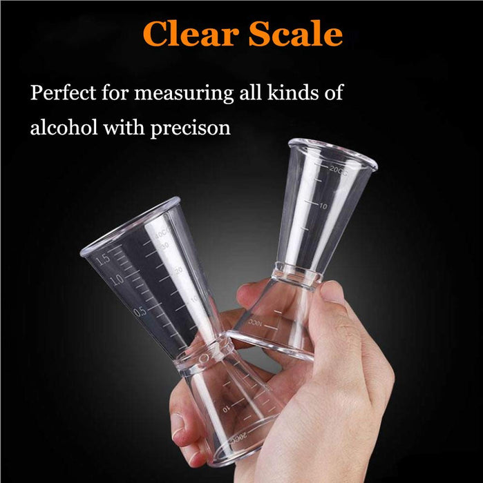 LINALL Double Clear Plastic and Stainless Steel Japanese Style Jigger, Set of 3, Cocktail Measuring Shot Glasses Drink Spirit Measure Cup for Bar Party
