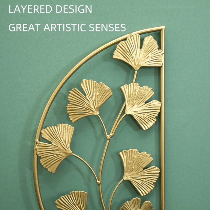 BOTAOYIYI 16 inch Set of 2 Gold Metal Wall Decor, Hanging Wall Decor, Home Ginkgo Accent Modern Art Leaf For Bedroom Bathroom
