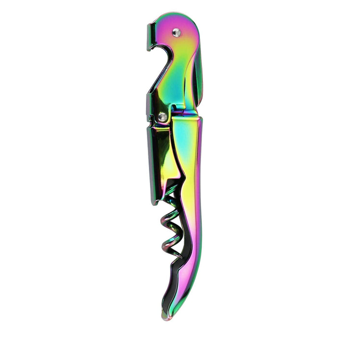 Oenophilia Duo-Lever Professional Waiters Corkscrew, Wine Opener and Foil Cutter, Bottle Opener - Plated, Iridescent Rainbow
