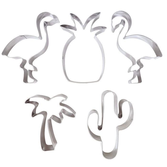 Honbay 5PCS Stainless Steel Cookie Cutters Set Hawaiian Cookie Molds for Tropical Themed Party, Cactus, Pineapple, Flamingos
