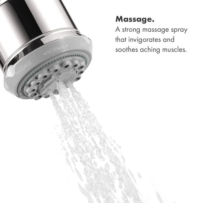 hansgrohe Clubmaster 4-inch Easy Clean Easy Install Showerhead Modern 3-Spray Full, Pulsating Massage, Soft spray with QuickClean in Chrome, 28496001