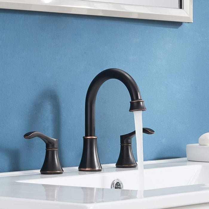 VALISY Antique Widespread Solid Brass 2-Handle 3 Hole Oil Rubbed Bronze Bathroom Sink Faucet, Bath Lavatory Vanity Faucets Set with Water Hoses