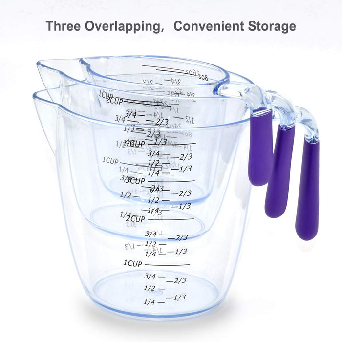 3pc Plastic Measuring Jug Set Large 4 Cup, 2 Cup And 1 Cup Capacity Bpa  Free Measuring Beakers With