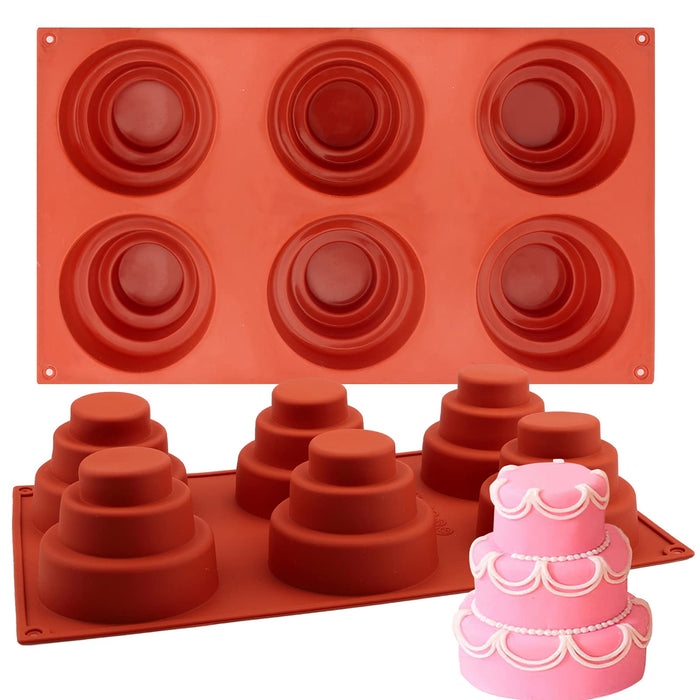 JOERSH Mini 3 Tier Cake Molds Silicone Cake Pans, Multi Tiered Cupcake Mold, Non-stick Round Silicone baking Molds for Chocolate/Pudding/Mousse Cake (6 Cavities, 2PCS)