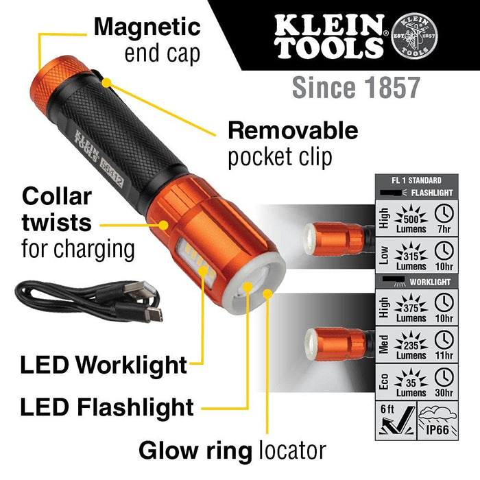 Klein Tools Rechargeable Focus Flashlight with Laser, 350 Lumens