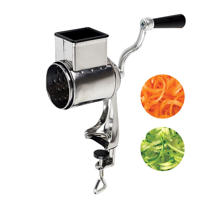 $5/mo - Finance Rotary Cheese Grater with Upgraded, Reinforced Suction -  Round Cheese Shredder Grater with 3 Replaceable Stainless Steel Drum Blades  - Easy To Use & Clean - Vegetable Slicer 