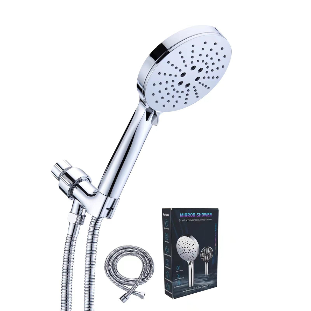 ALL METAL Handheld Shower Head with Hose and Brass Holder- CHROME - 2. —  CHIMIYA