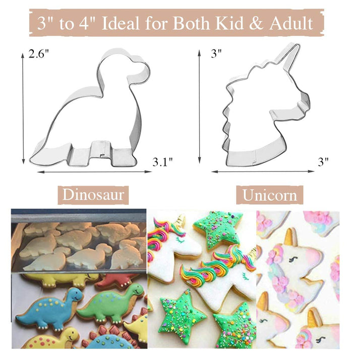 COTEY Cookie Cutters 4" to 3" Set of 6 Mickey & Minnie Mouse Unicorn Dinosaur Heart Star Hot Biscuit Cake Fondant Pancake Cutter