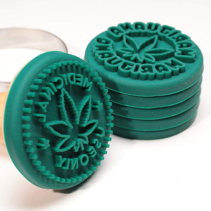 Marijuana Silicone Cookie Stamps, Stainless Steel Cookie Cutter, Wood Handle, Party Novelty , 6 Stamp Set