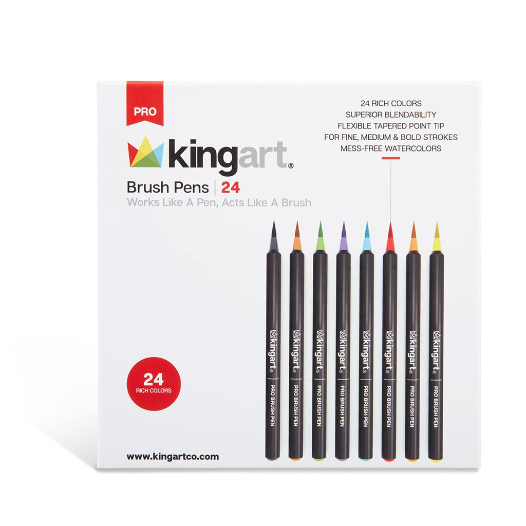 KINGART® Soft Tip Watercolor Brush Marker Set With Case, Set of 36 Unique  Colors