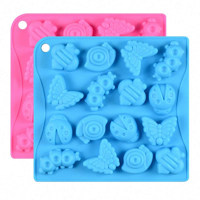 2Pcs 16 Cavity Insect Silicone Molds Butterfly Snail Ladybug Bee