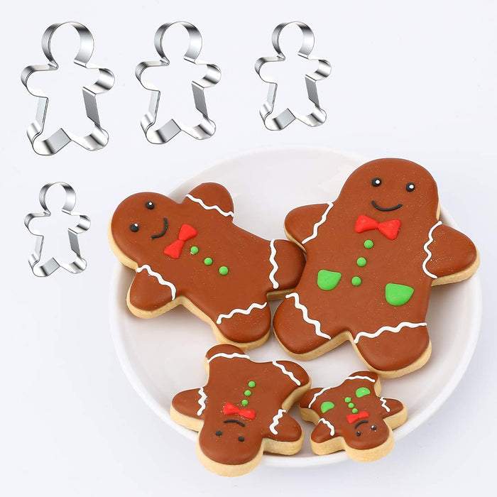 Christmas Cookie Cutter Gingerbread Man 4 Pcs, with Pattern Card and Storage Box Mousse Cake Fruit