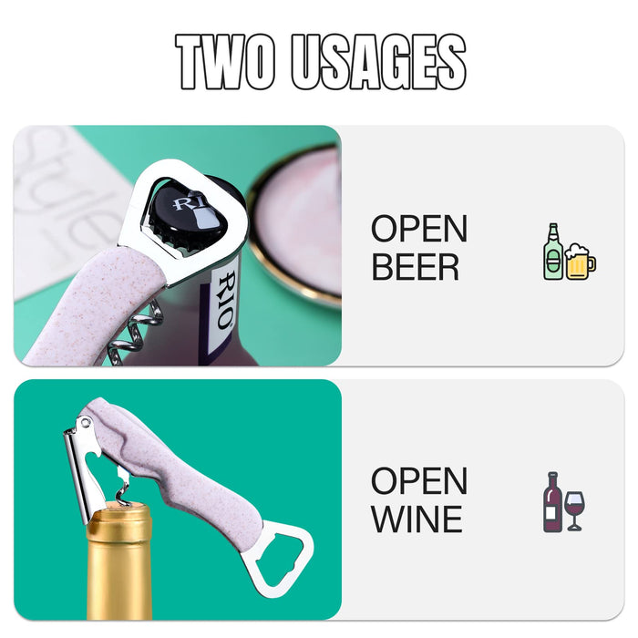 Drincarier Two-Step Corkscrew Wine Opener with Built-In Foil Cutter and Bottle Opener,Wine Key Waiter Corkscrew (light pink)