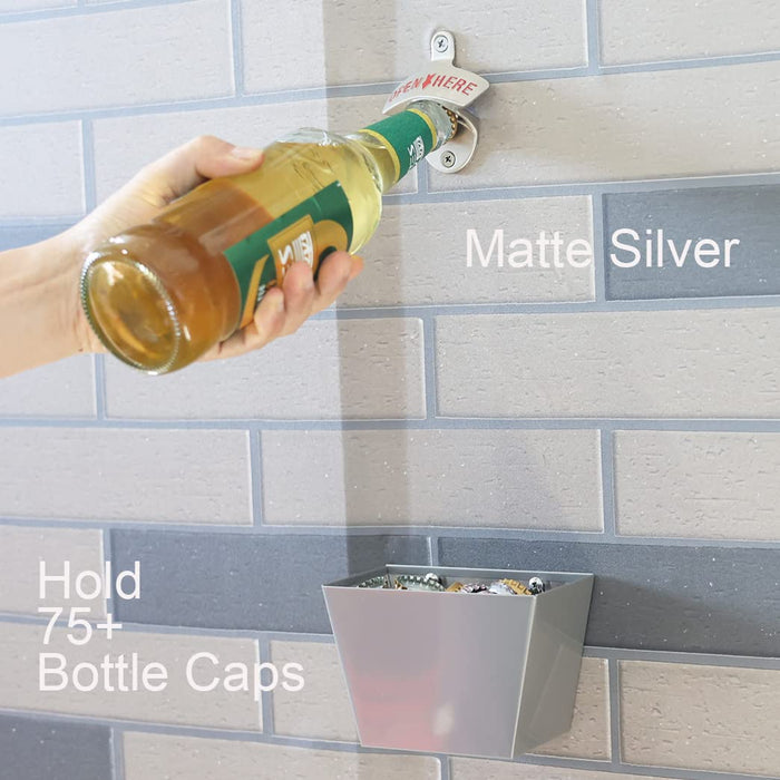 HAIICEN Stainless Beer Bottle Opener Wall Mounted with Cap Catcher for Home Bar Party s (Silver)