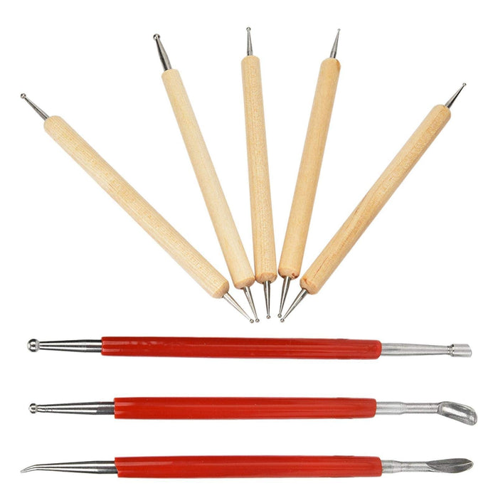8Pcs DIY Hand-Made Leather Craft Carving Stylus Tool Spoon Double Head Point Drill Pen Kit Set Stainless Steel Sculpting Set Convenient Steel Tip Tools for Pottery Modeling Smoothing Carving