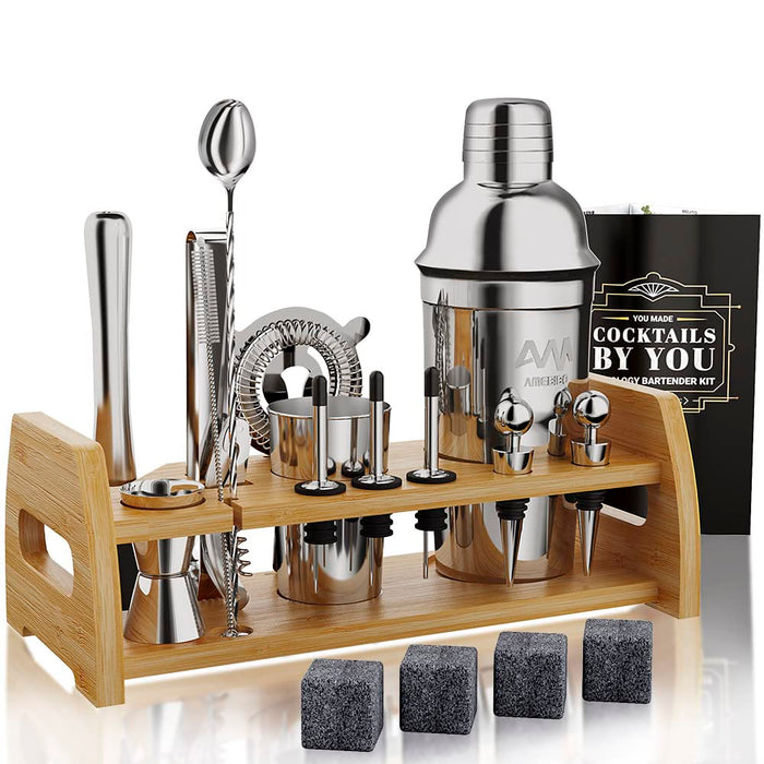 20-Piece Cocktail Mixology Shaker Set - Bartenders Kit with Bamboo Stand - Bar Accessories Kit Including a Martini Shaker