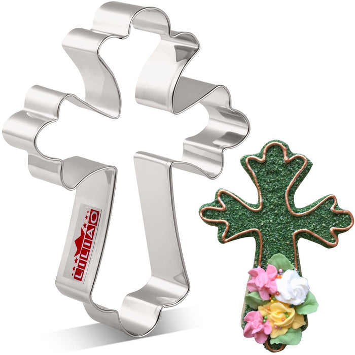 LILIAO Large Fancy Cross Cookie Cutter Christian baptism Fondant Biscuit Cutter - 3.3 x 4.4 inches - Stainless Steel