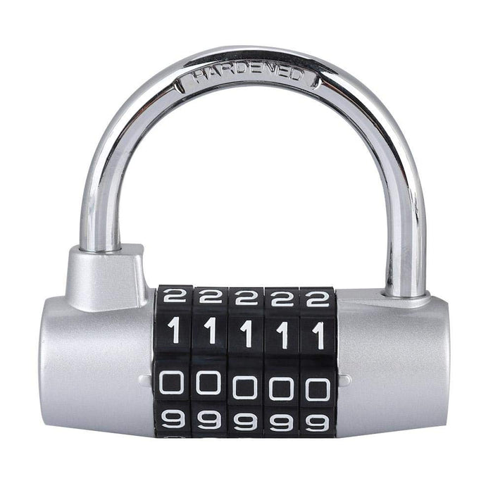Metal Padlock, 5 Digit Code Door Lock U-Shaped Suitcase Combination Lock for Gym, Sports, School & Employee Locker, Outdoor, Fence, Hasp and Storage(Silver)
