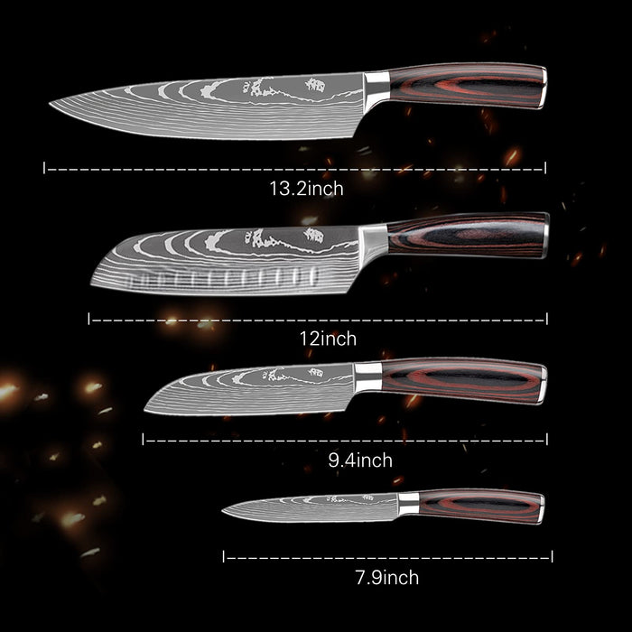Damascus Chef Knife chef Knife Set high Grade 4-pcs Sharp Kitchen
