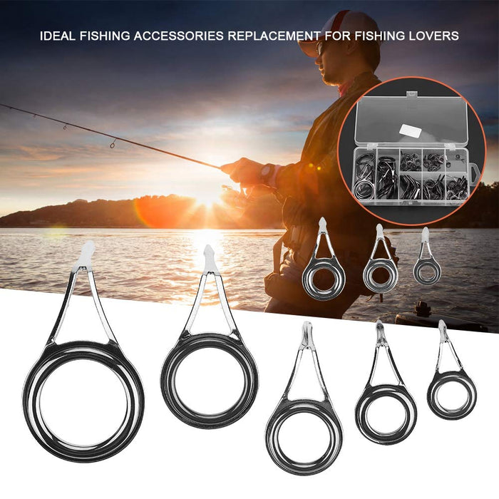 Alomejor Fishing Rod Guide 75pcs Stainless Steel Mixed 8 Sizes Fishing Rod Guides Tips Eye Ring Sea Fishing Pole Line Guide Kt Set