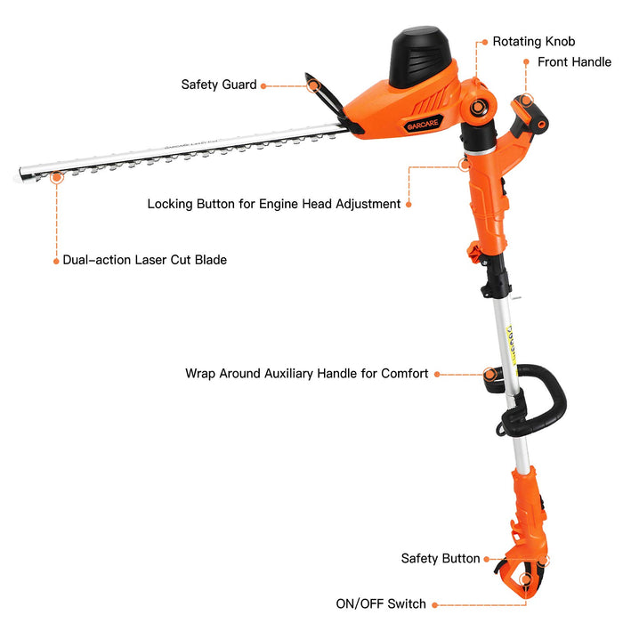 GARCARE Electric Corded Hedge Trimmer with Extension Pole 20 Inch Dual —  CHIMIYA