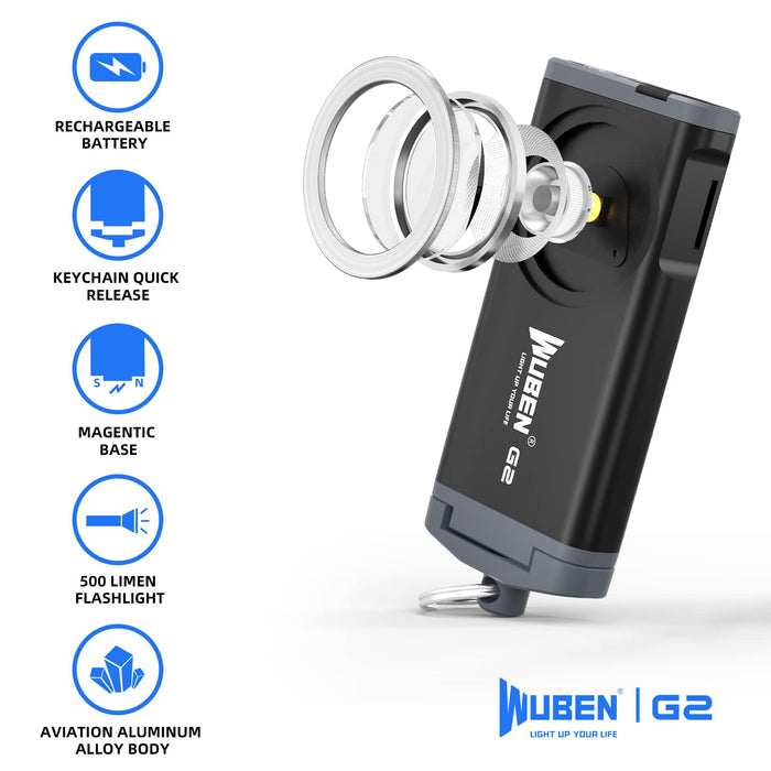 WUBEN G2 Mini Flashlight Keychain Outdoor Portable Flashlight Keychain  Light with Magnetic Rechargeable Blue 