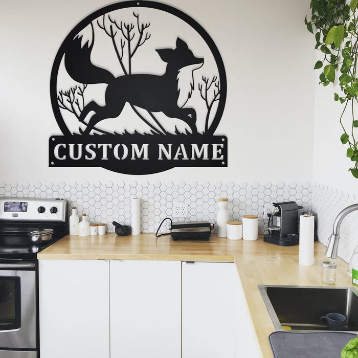 Jmyylaru Personalized Fox Animal Metal Wall Art Custom Metal Signs Family Name Sign Family Wall Decor Fox Lover Home Outdoor