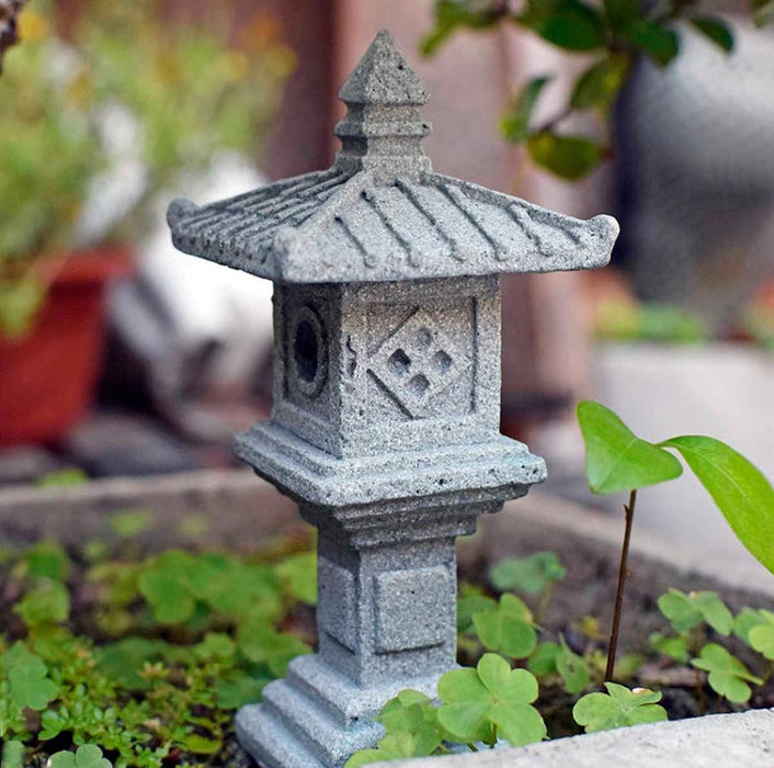 3 Miniature Figurines Stone Pagoda Lantern Statues Tiny Hom —