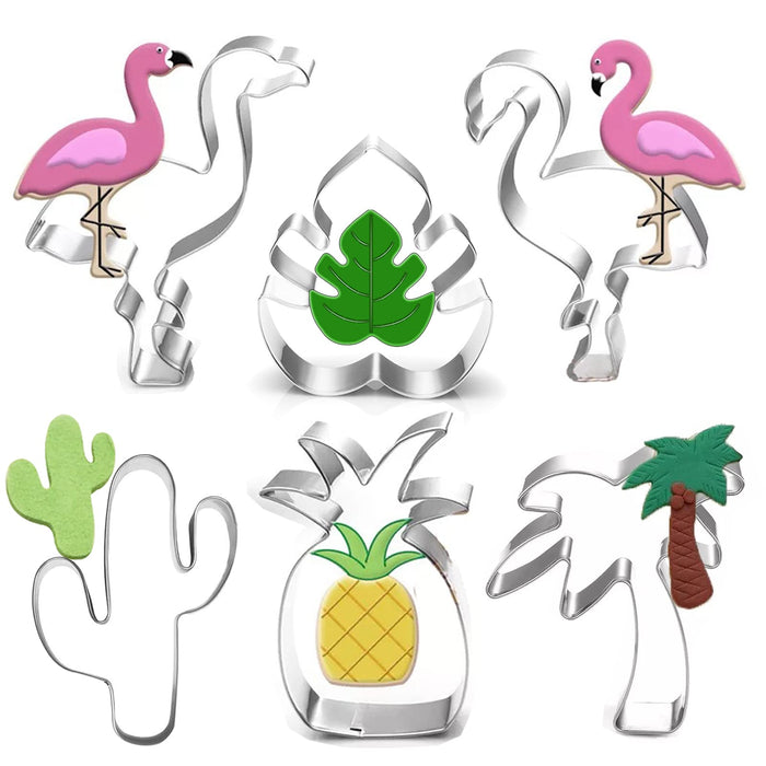 Hawaiian Cookie Cutter Set-6 Piece-Cactus, Pineapple, Flamingo, Monstera Leaf and Palm Tree-Tropical Cookie Cutters Molds
