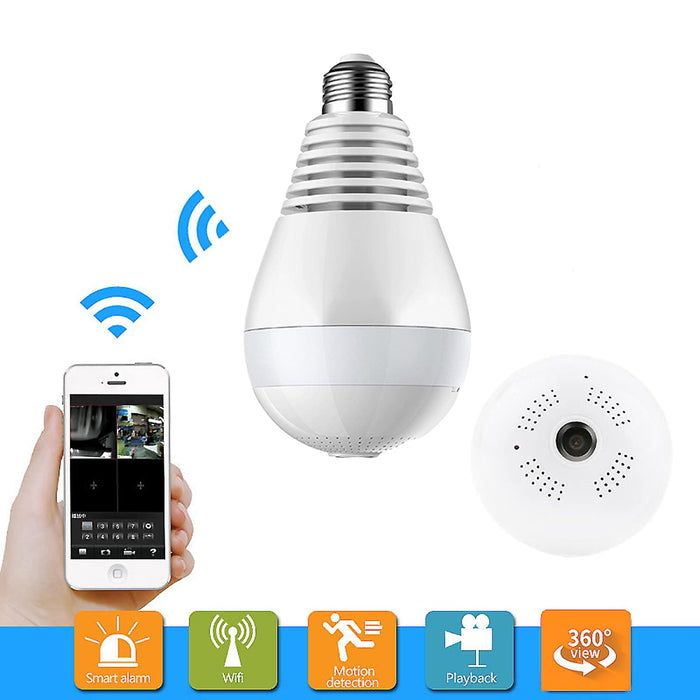 Bulb Light Camera with Floodlight, Wireless Smart Security Camera lamp, COSULAN WiFi Panoramic IP Camera with Motion Detection/IR Night Vision/Alert Events/Cloud & SD Storage/V380 App & PC Software/C4