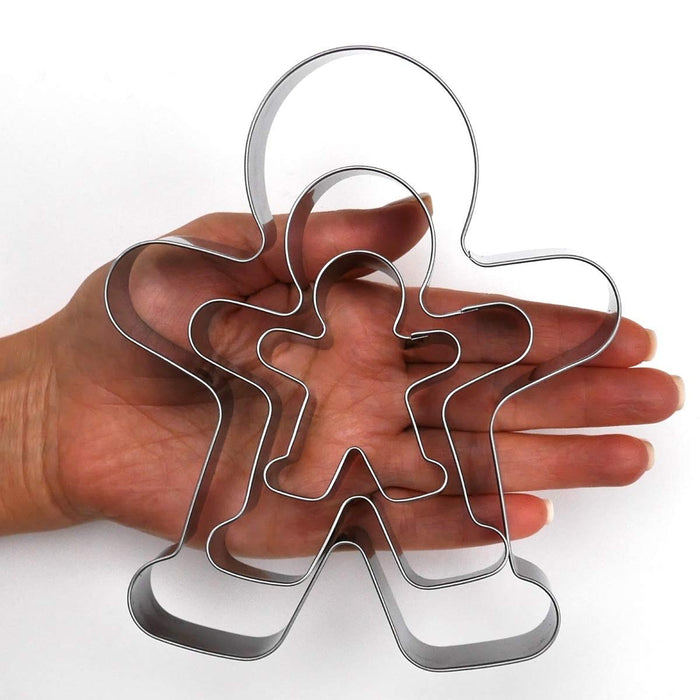 Gingerbread Man, Sweet Cookie Crumbs Christmas Cookie Cutter Set, Large 3-Piece Set, Stainless Steel, Dishwasher Safe