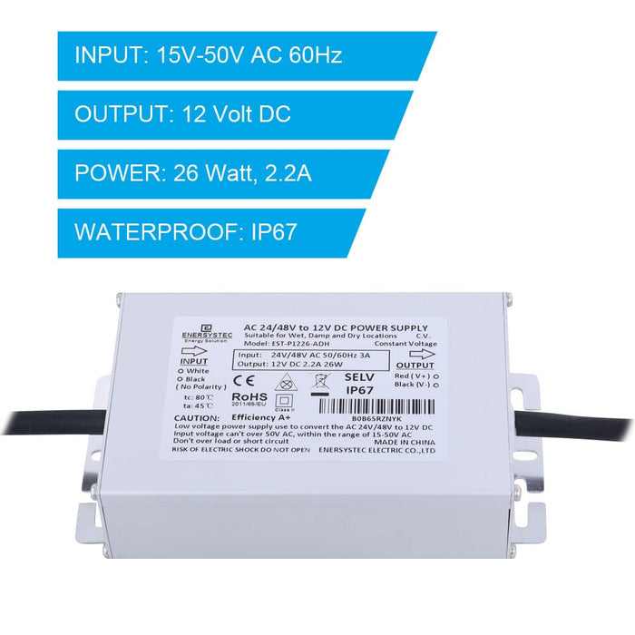 12V AC to 12V DC Converter, IP67 Waterproof, 12 Volt AC to DC Rectifier,  Low Voltage Transformer 12 Volt AC to 12 Volt DC Rectifier Outdoor 12V  AC/DC