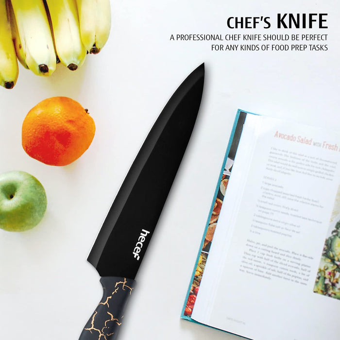 hecef 5PCS Matte Black Chef Knife Set with Protective Sheaths