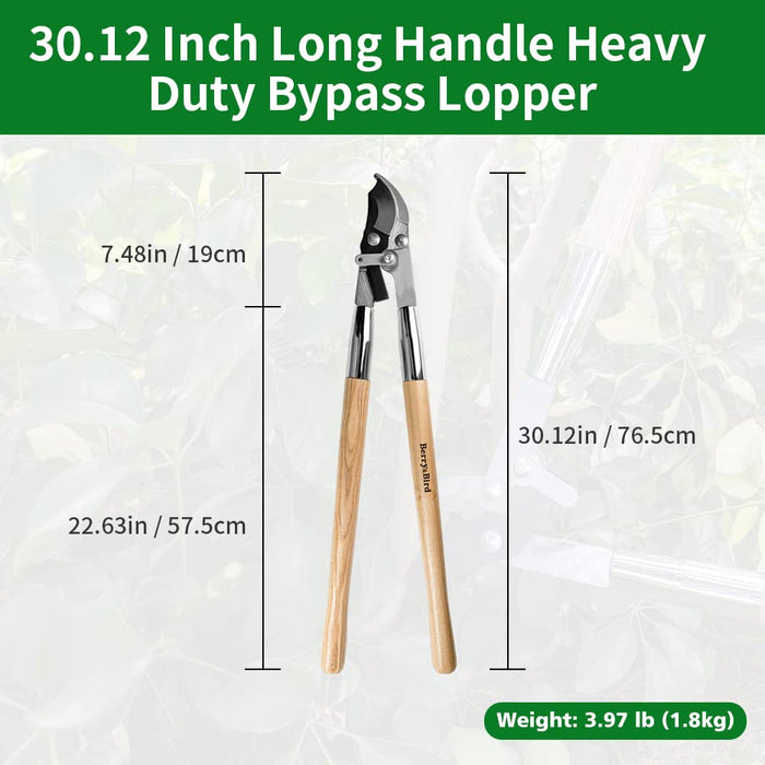 Berry&Bird Loppers and Pruners Heavy Duty, 30 Inch Bypass Loppers with Compound Action, Long Handle Tree Trimmer, Branch Cutter with ⌀ 1-3/4 Inch Cutting Capacity, Hand Loppers with Carbon Steel Blade