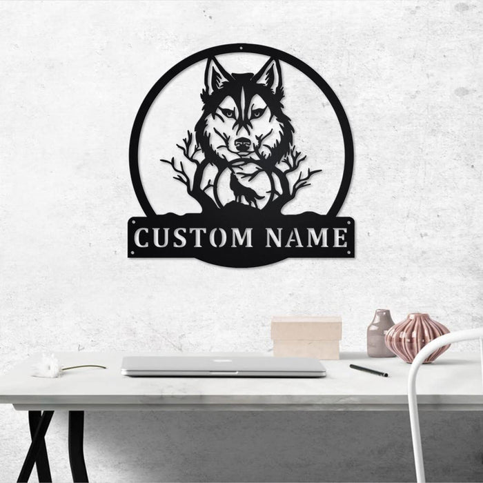 Lymnaraa Custom Name Sign Wolf Monogram Personalized Metal Sign Animal Wolf Head Howling Decor for Living Room Home Club Kitchen