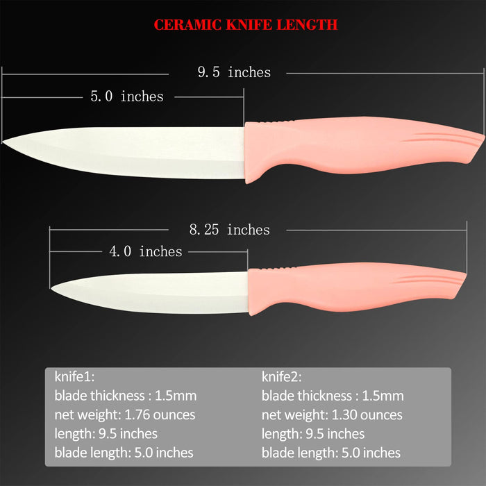 gajing Ceramic Fruit Knife Set 2-Piece with Sheaths Pink non-slip Grip handle,Antioxidation Sharp Blade For Fruit Paring When Traveling Which Placed in Bags, Fruit Plates