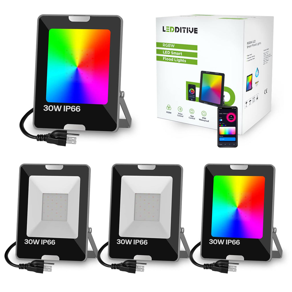 Leddictive Smart RGB LED Flood Light 30W Eqv 300W, Outdoor Color