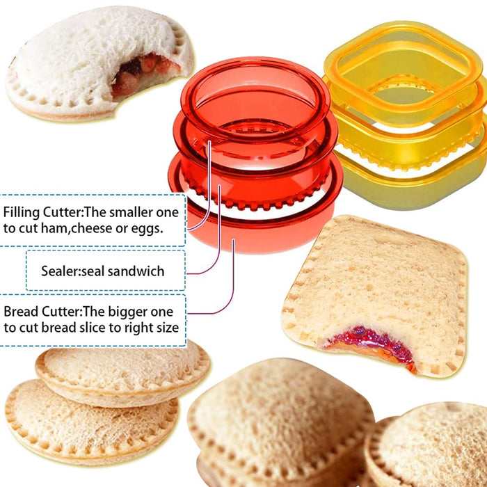 BAKER DEPOT Uncrustables Sandwich Cutter Sealer and Decruster for Kids Food Grade Square Round Shape Bread Cookie Maker Lunchbox