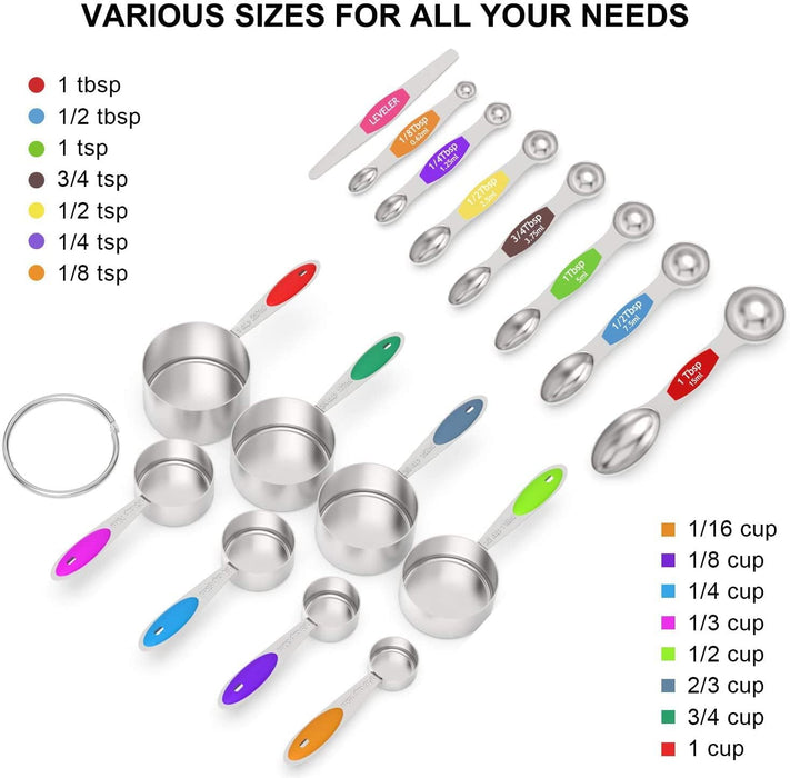 Magnetic Measuring Cups and Spoons Set Including 7 Stainless Steel Color