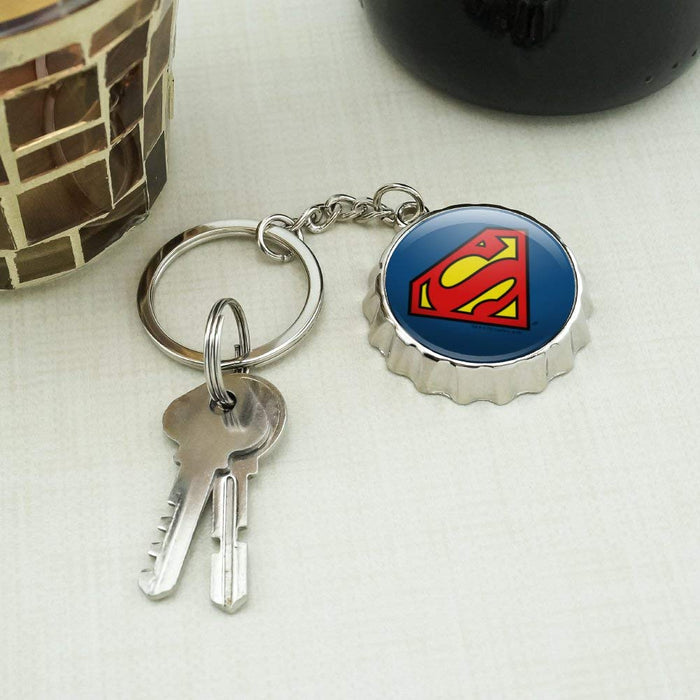 Superman Classic S Shield Logo Keychain Chrome Plated Metal Pop Cap Bottle Opener