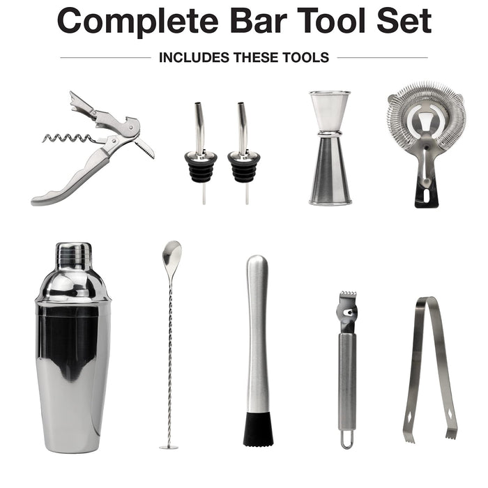 Excello Global Products Barndoor Bartenders Cabinet with 10 Piece Bar Tool Set: The Perfect Kit for Home Bartenders (Black)