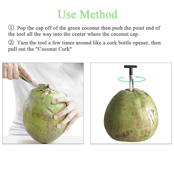 Coconut Opener Tool - KINGOU Green Coconuts Stainless Steel Opening Utensil Comes with 2 Straw and Tube Brush